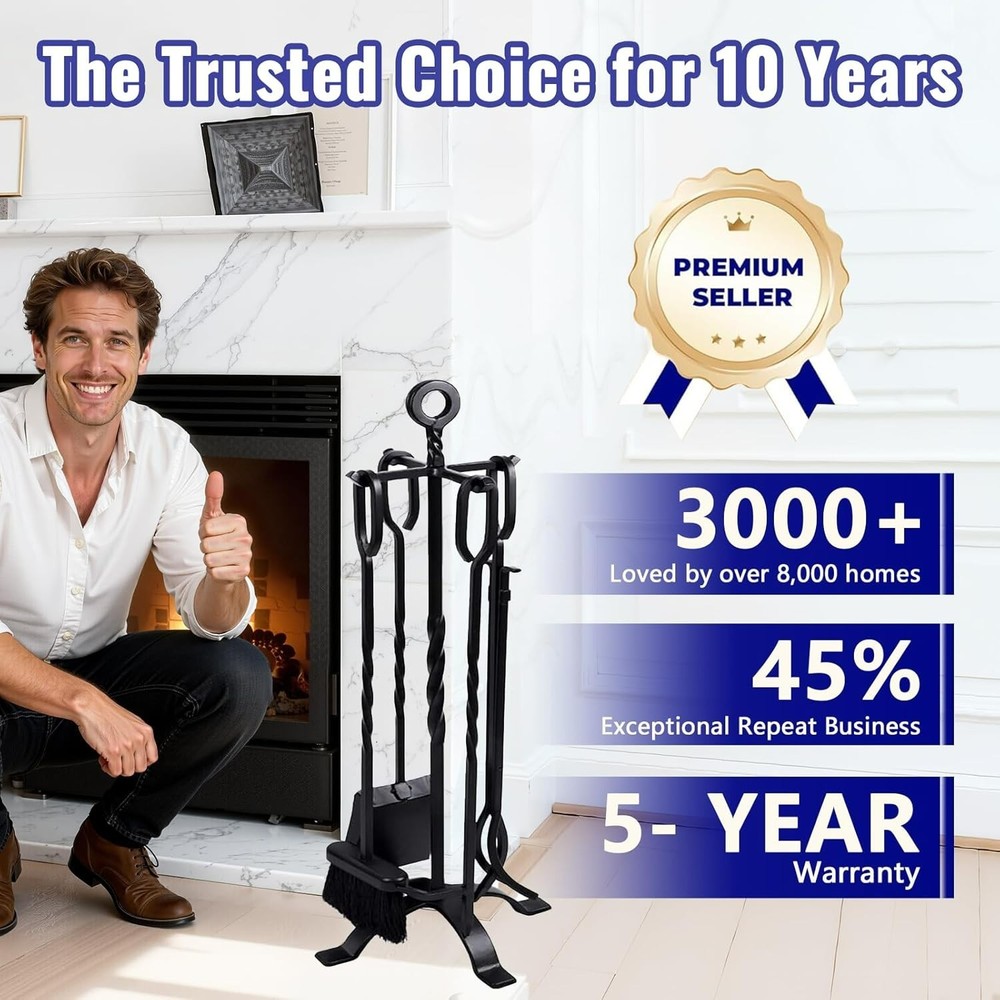 Durable 5-Piece Fireplace Accessory Kit - Wrought Iron Tools for Every Fire Pit