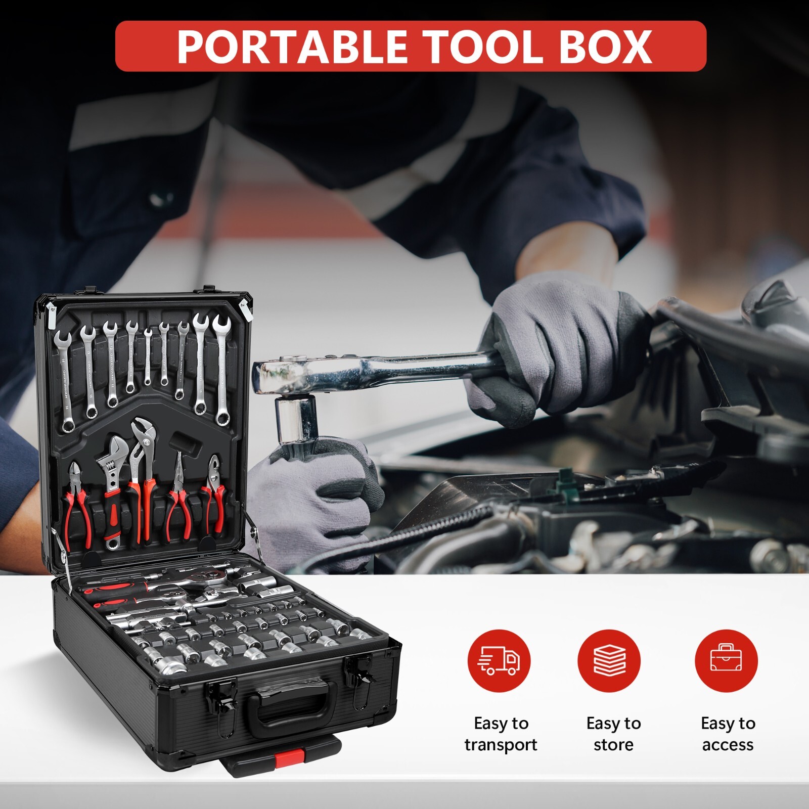 Tool Set Mechanics Tool Kit 909 PCS Wrenches Socket with Trolley Case Box Silver