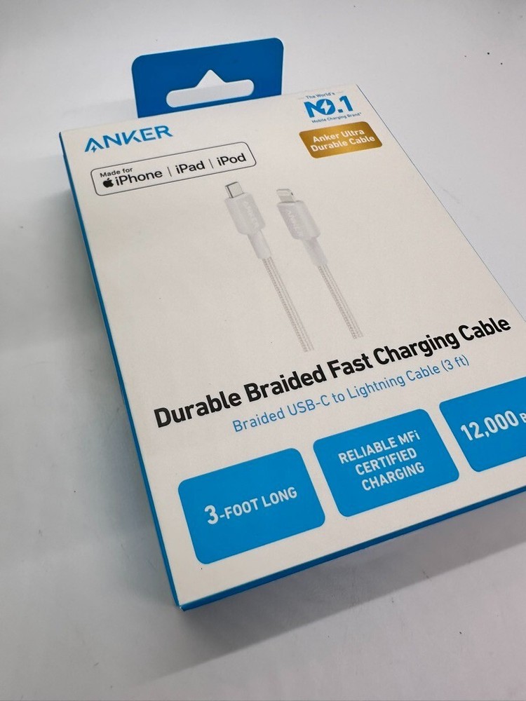Anker 3' Braided Lightning to USB-C Fast Charging Cable - White