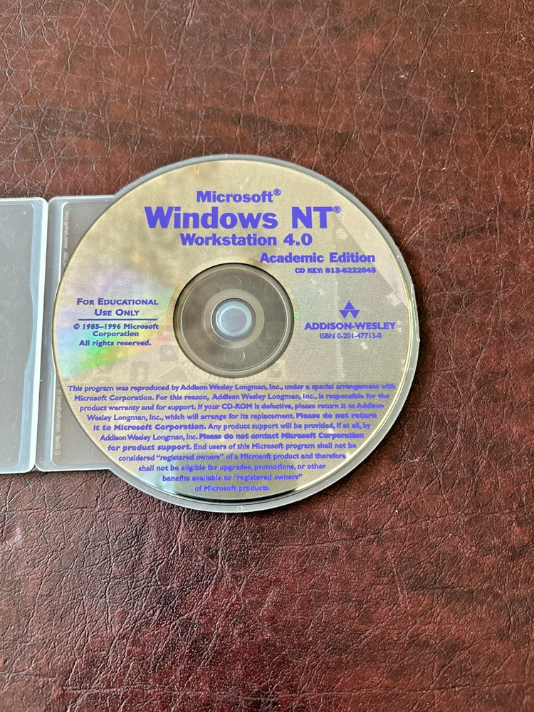 Microsoft Windows NT Workstation 4.0 Academic Edition CD with Key