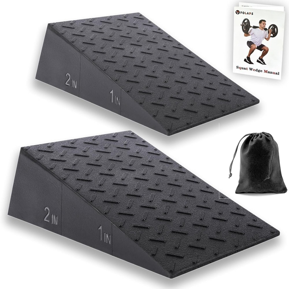 Folaps Squat Wedge Block w/ Guide: Heel Elevated for Weightlifting & Squats
