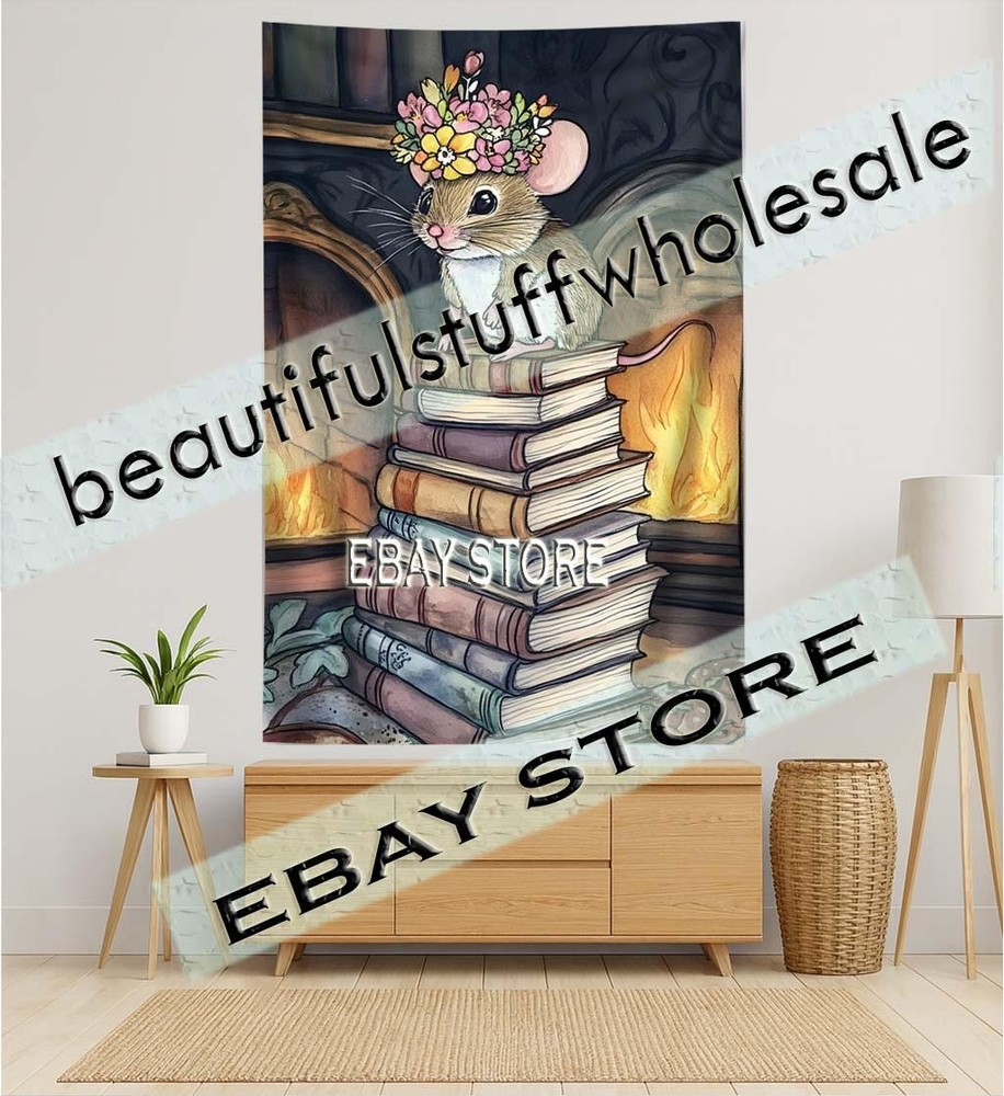 Mouse Library Tapestry Rustic Winter Wall Decor wall decals 59X82 in
