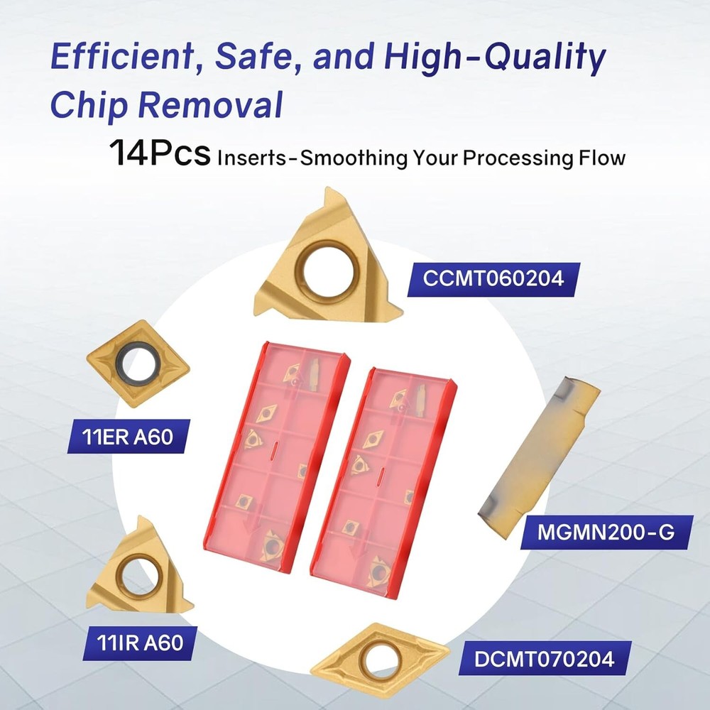 Versatile 21-Pc Indexable Lathe Tool Kit with Shock-Proof Holders & Inserts