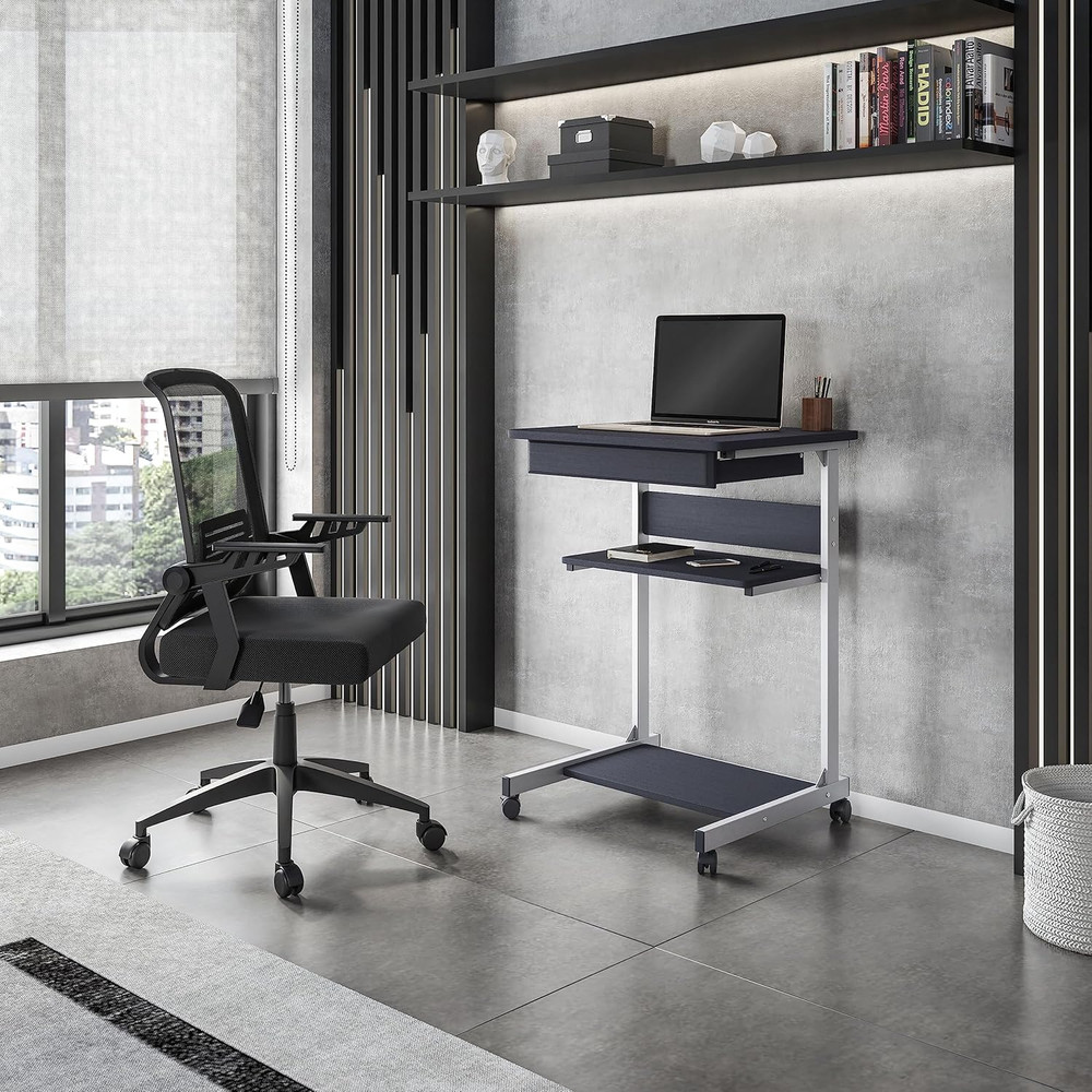 , Portable Computer Desk, Workstation, Stand with Printer Shelf, Rolling Laptop