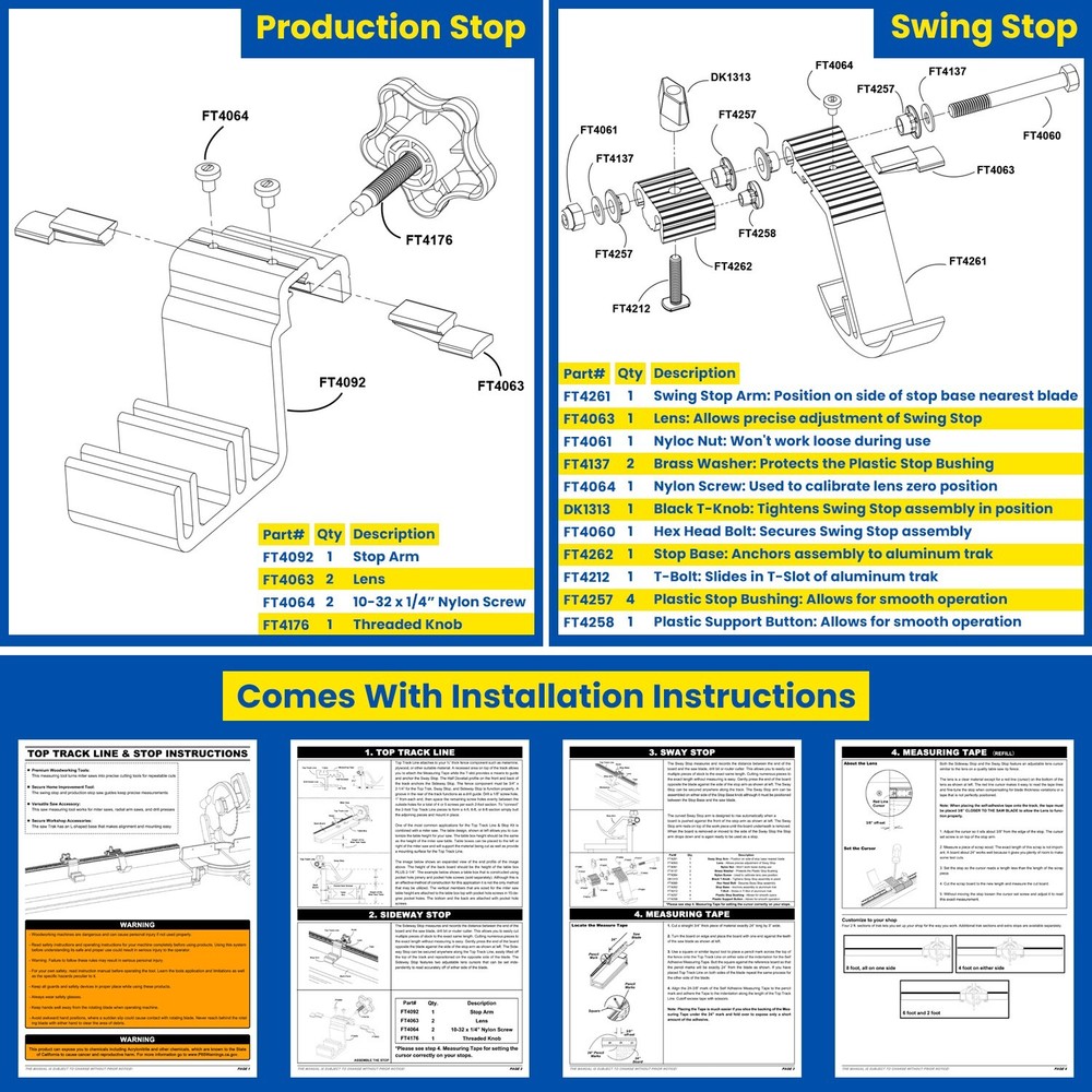 KMS8000 Precision Trak & Stops Kit Miter Saw Woodworking Guide Measuring System