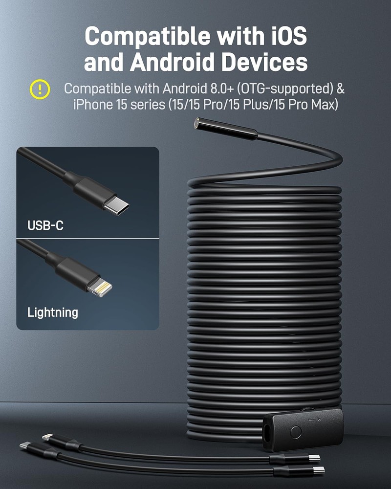 Endoscope Camera with Light, 1920P HD Borescope with 8 Adjustable LED Lights,...