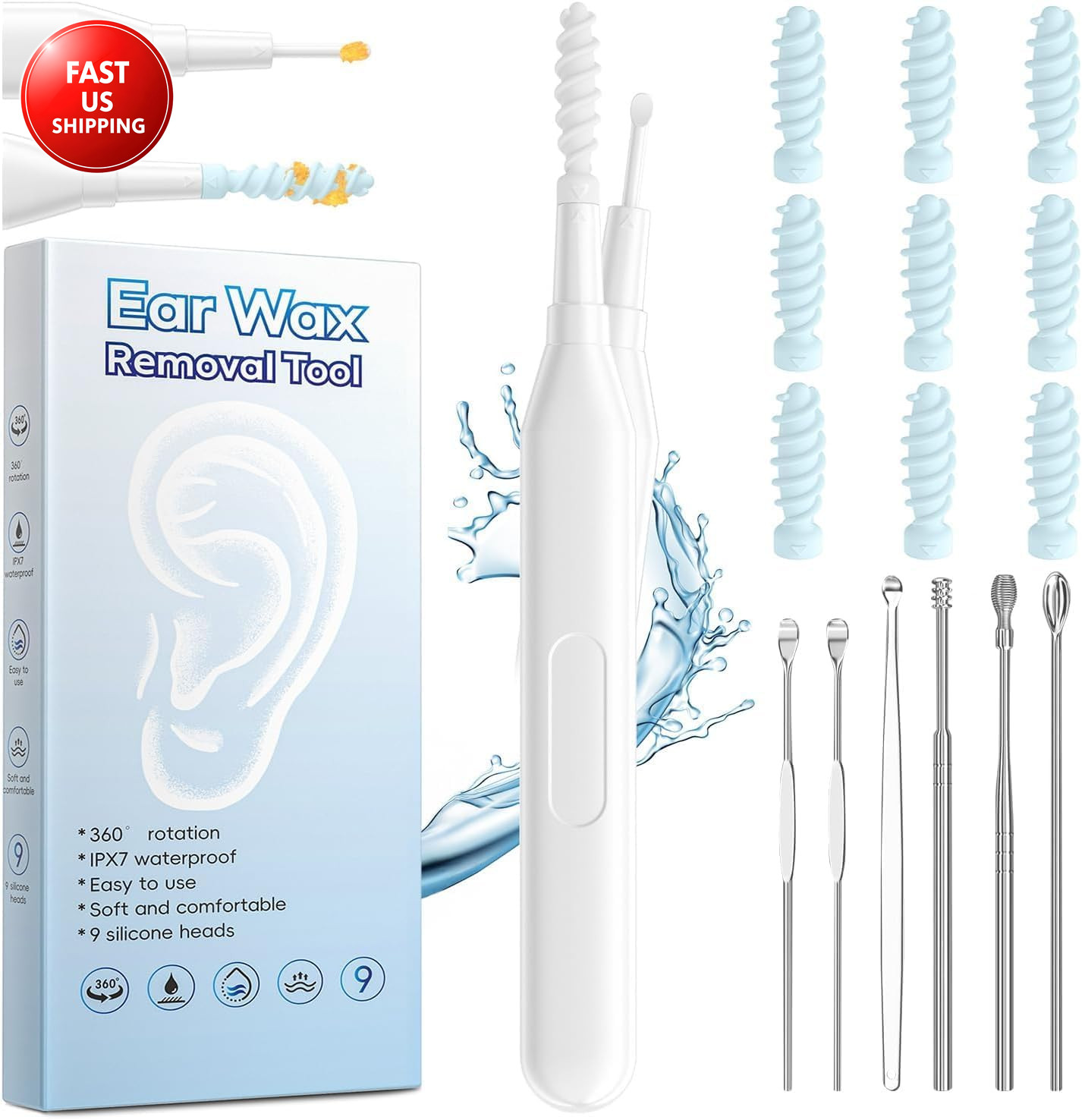 Ear Wax Removal Tool, Multifunctional Spiral Ear Cleaner, Q Grips Earwax Cleanin