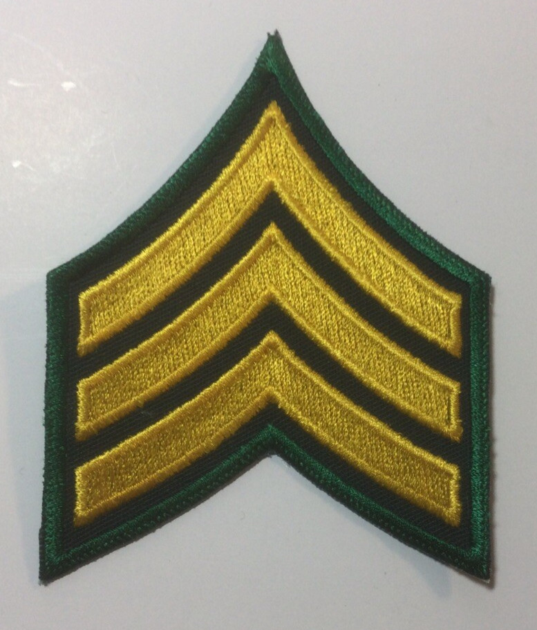 (2) Sergeant Chevron - 3 YELLOW stripes on BLACK Patch (Green Border)
