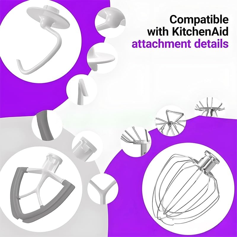 3Pcs Flex Edge Beater Dough Hook Wire Whip Kitchen Aid Mixer Attachments Set ...