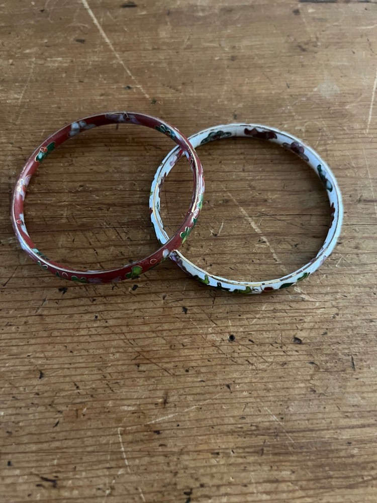 Vintage Cloisonne' Bangles White and red