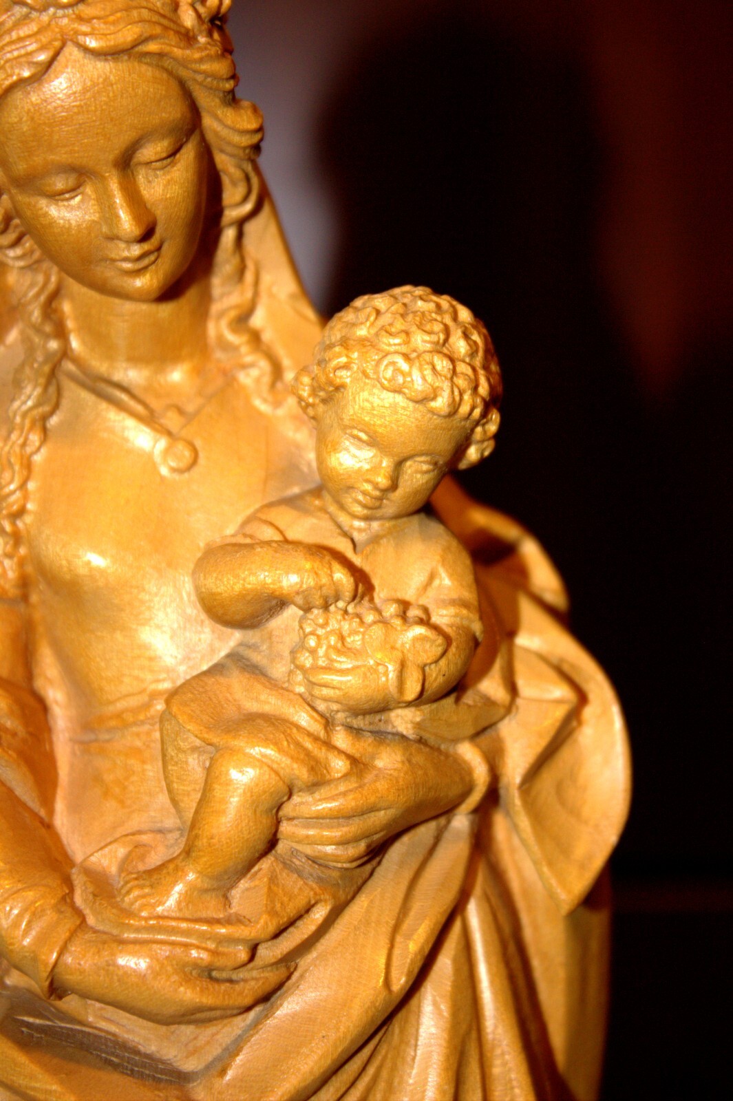 VTG ANRI 11" HAND CARVED WOOD OUR LADY VIRGIN MARY JESUS STATUE SCULPTURE FIGURE