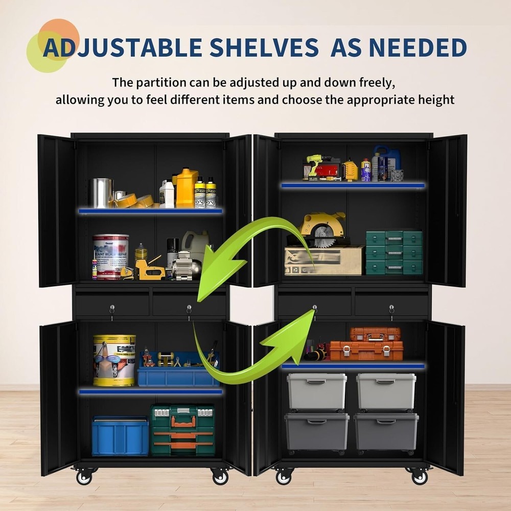 Rolling Tool Chest Tool Lock Storage Cabinet Boxes on Wheels Garage Adjustable