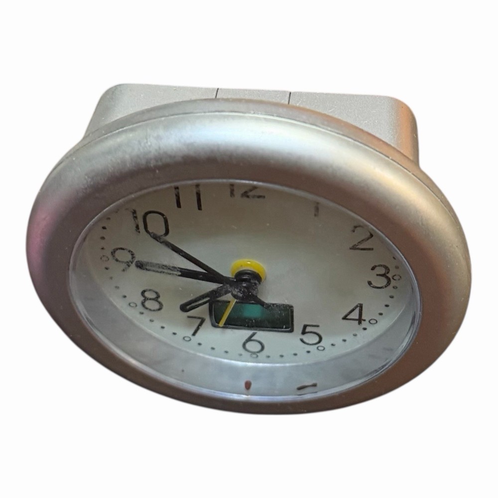 Vintage Silver Desk Clock with Digital Display Battwry Powered UNTESTED