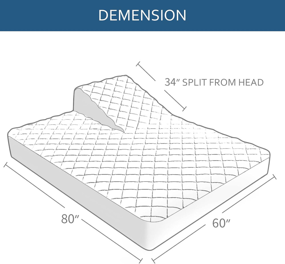 Waterproof Split Top Queen Mattress Pad Protector for Adjustable Bed, 34" Top Sp
