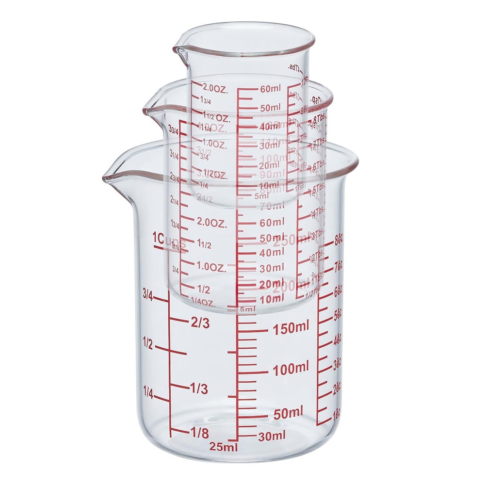 Ackers Glass Measuring Cup Set 60ml 120ml 250ml