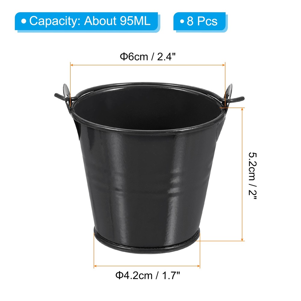 8Pcs 2.4"x2" Small Metal Buckets Mini Galvanized Easter Buckets Black