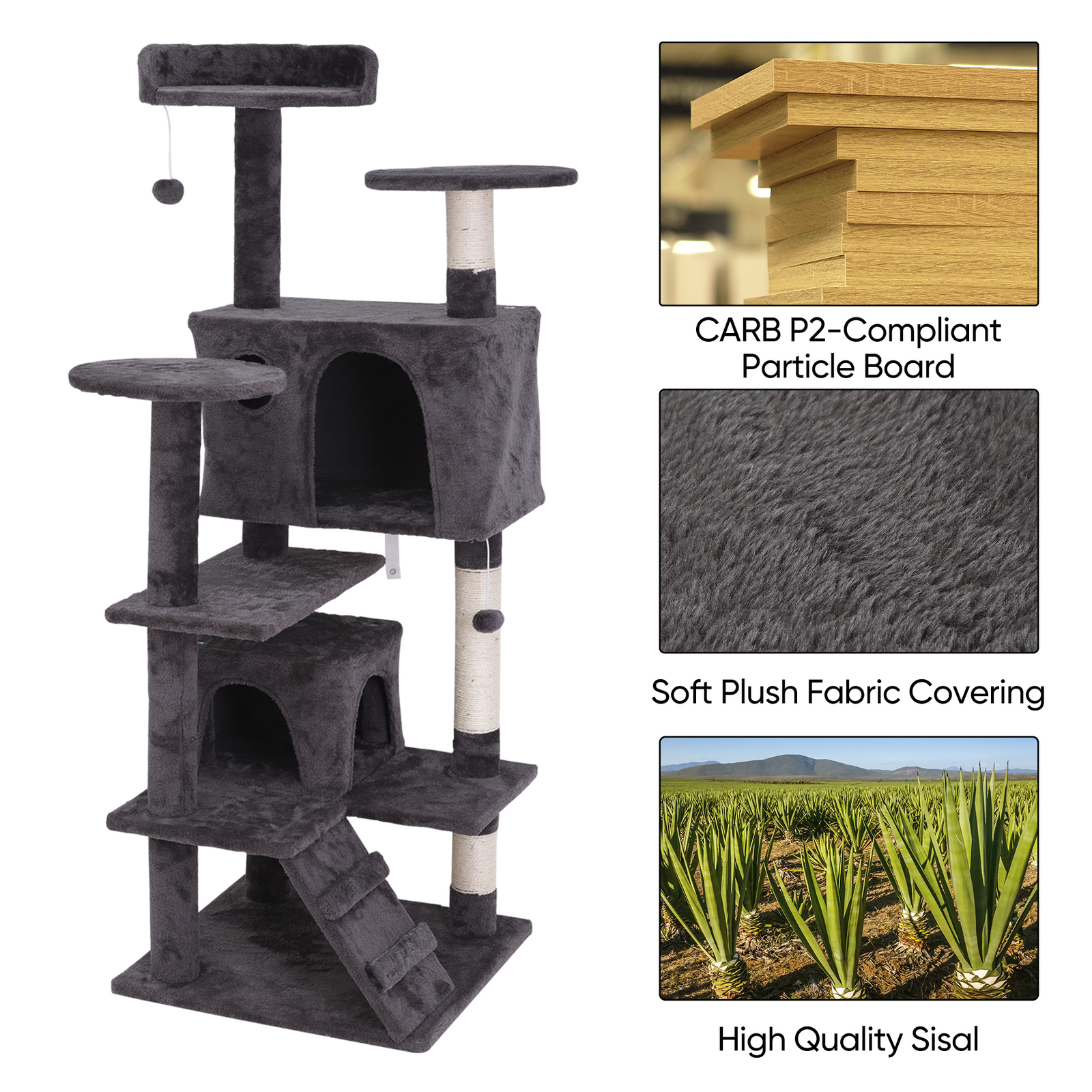 Durable 55" Cat Tree Activity Tower Pet with Scratching Posts Ladders Indoor