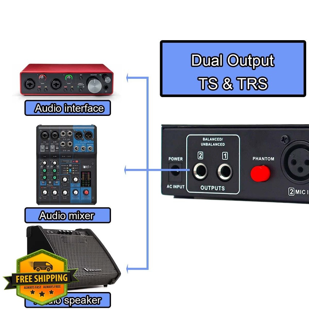 Rodyweil 4-Input Mic Preamp DI Box 65db