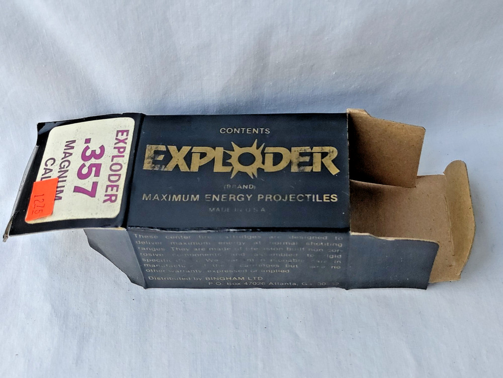 Vintage Exploder .357 Magnum Ammo Box Empty Maximum Energy Projectiles USA