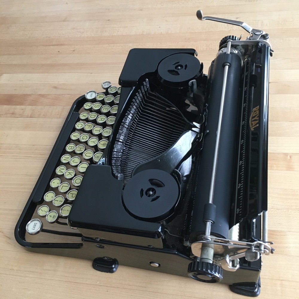 1933 Black Royal Model OT Portable Typewriter & Case, Pristine Working Condition