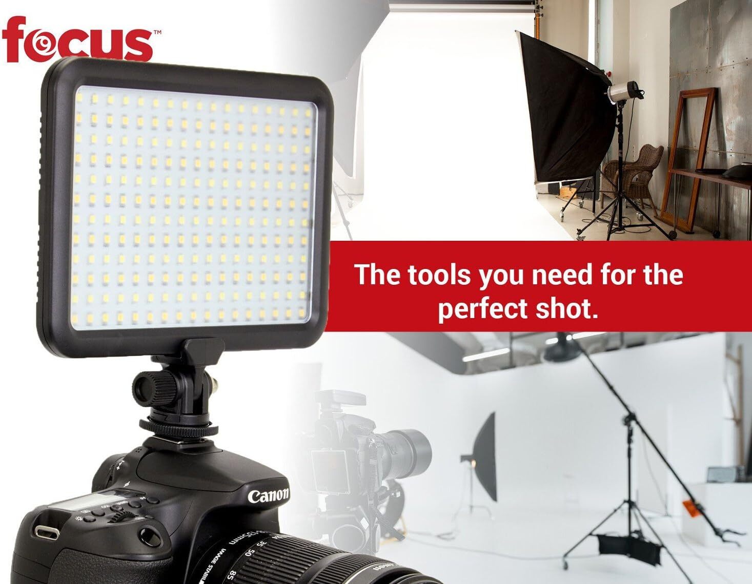 Focus Camera Video Light – 204 LED Dimmable, Ultra Slim and High Power On-Camera