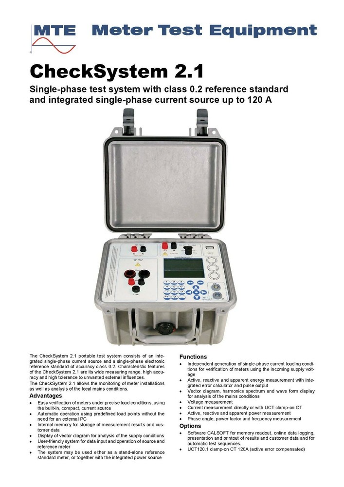 MTE -CheckSystem 2.1 Single-Phase Test System with Reference Standard 120 A