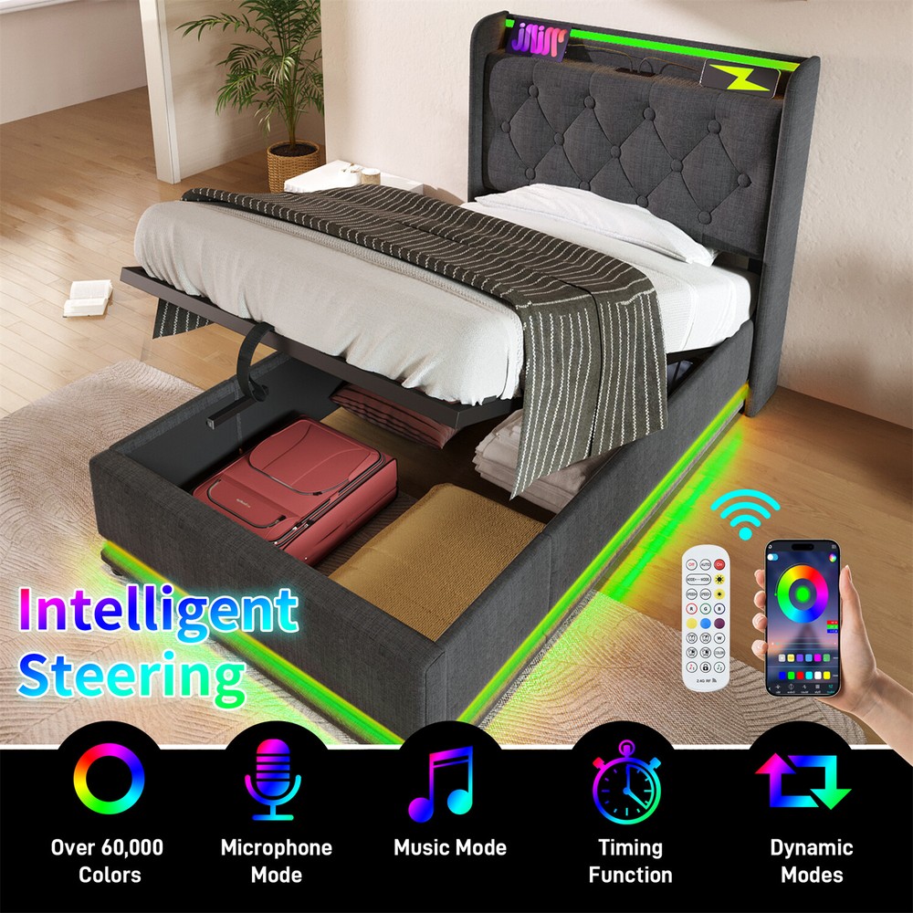 Twin/Full/Queen/King Size Upholstered Platform Bed with Hydraulic Storage System