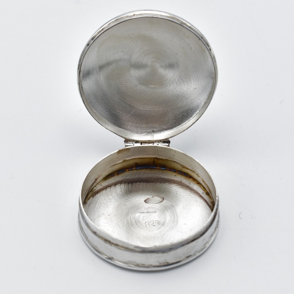 Modern Solid Sterling Silver Pill Pot Box 1990 Circular Hinged Lid 925