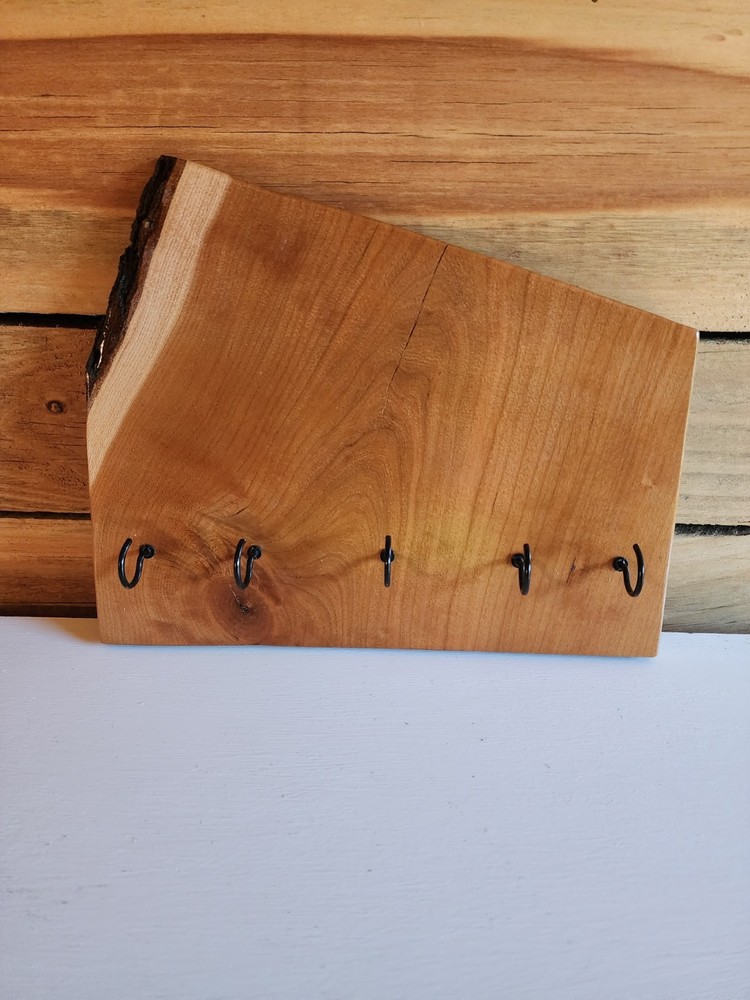 Live Edge Cherry Wood Key Holder - Solid Wild Cherry Wood - Rustic Key Rack