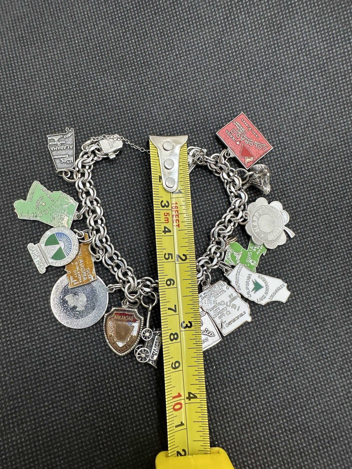 Vintage Sterling Silver Charm Bracelet Longhorns Wagon States 1960’s