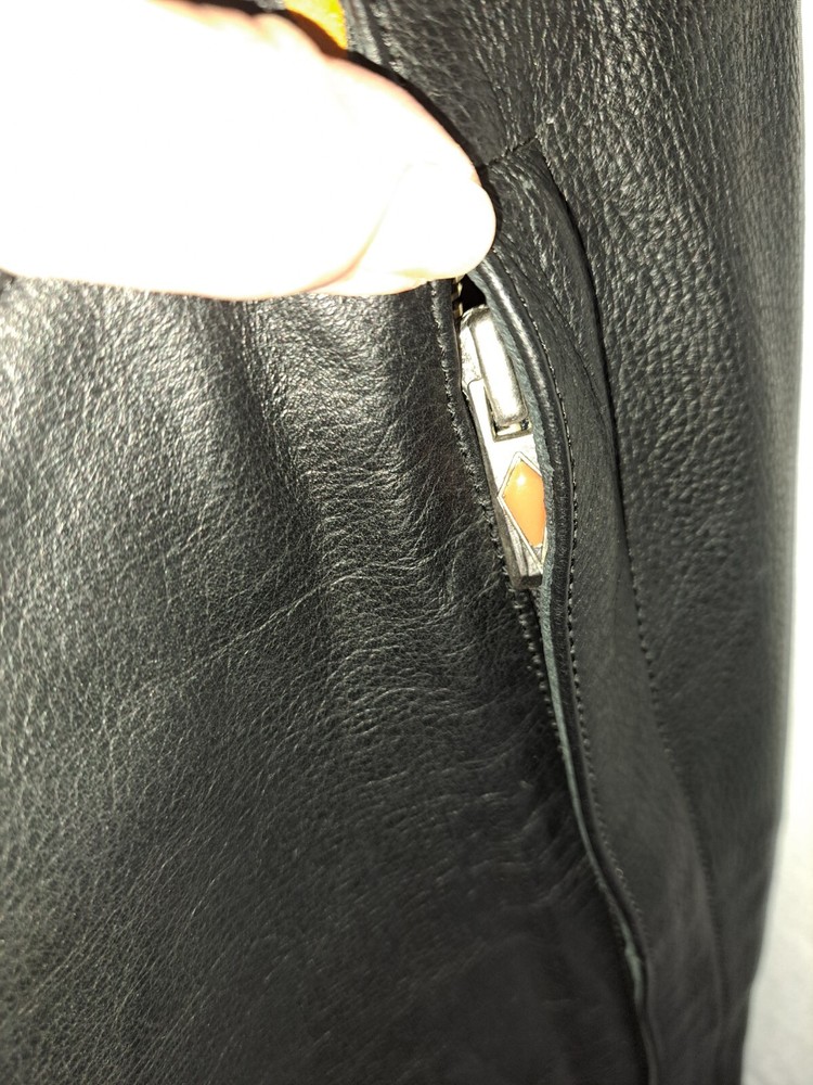 Women's Black Leather Power Strip Black Chaps/ Size Medium