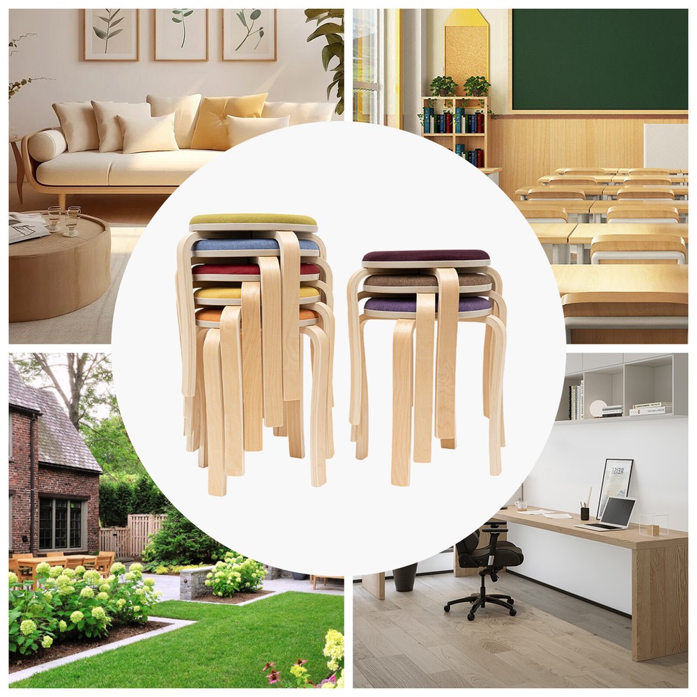 NEW Set of 8 Stacking Wooden Stools, Stackable Stools, Stackable Round Stools