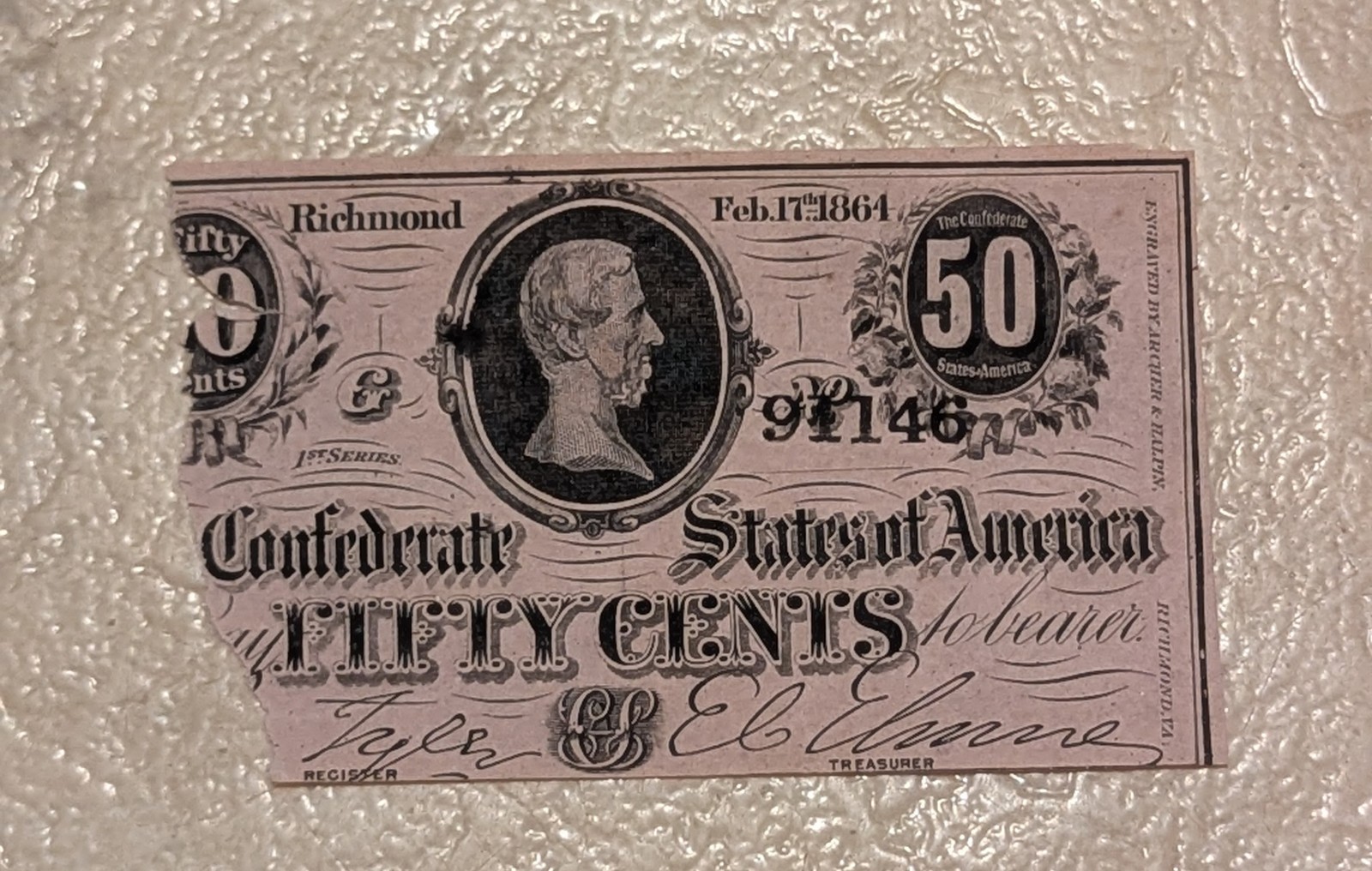 50¢ 1864 Confederate States of America Nice Condition Missing Piece!!!!!