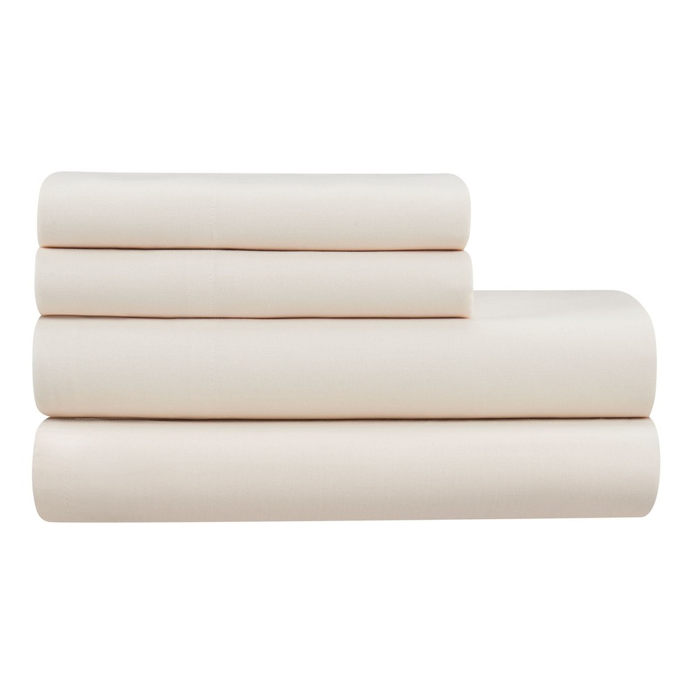 4-Piece Tan Lyocell & Linen Blend Percale Bed Sheet Set Queen