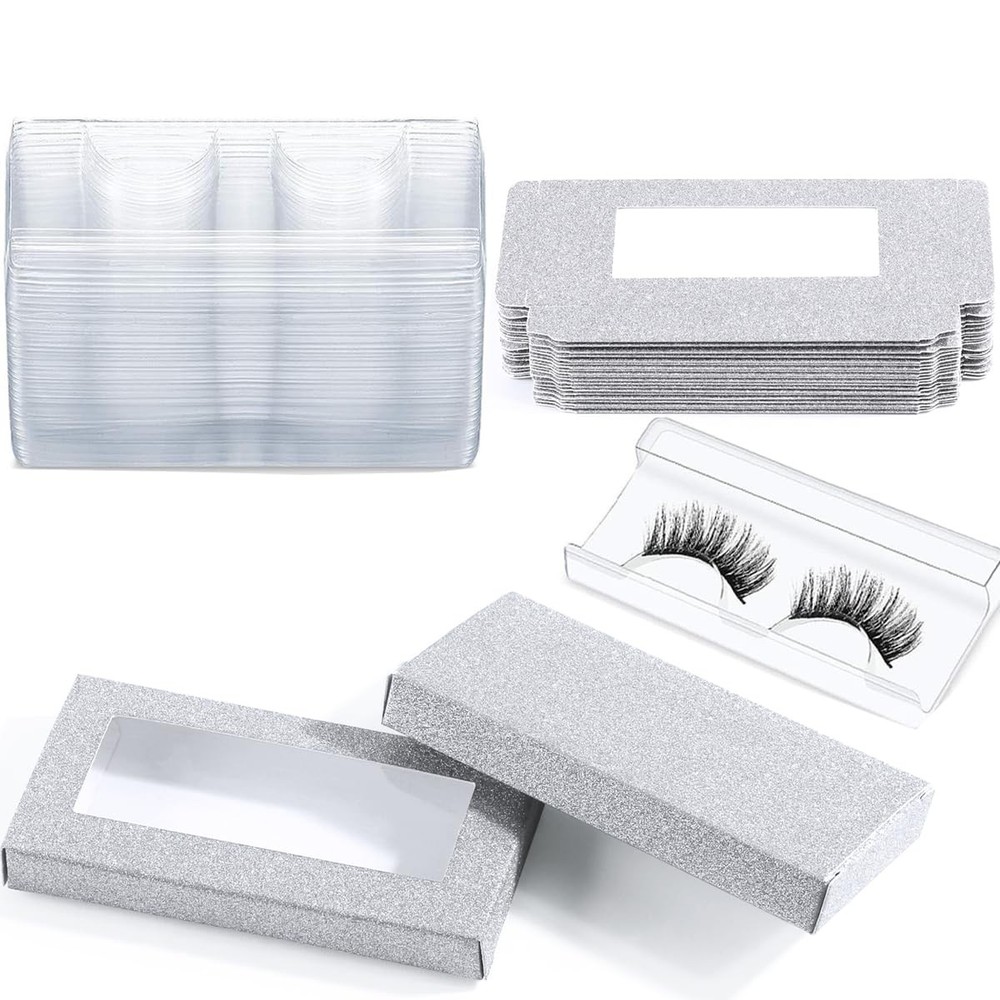 40pc Empty Eyelash Packaging Boxes with 20 Lash Trays False Lash Case Silver