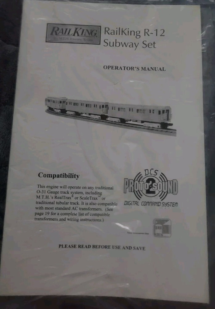 MTH Operator's Manual for R-12 Subway Set Train Instructions