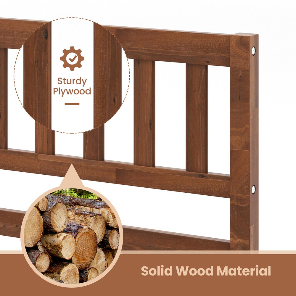 Twin Platform Bed with Headboard Solid Wood Leg Mattress Foundation Walnut