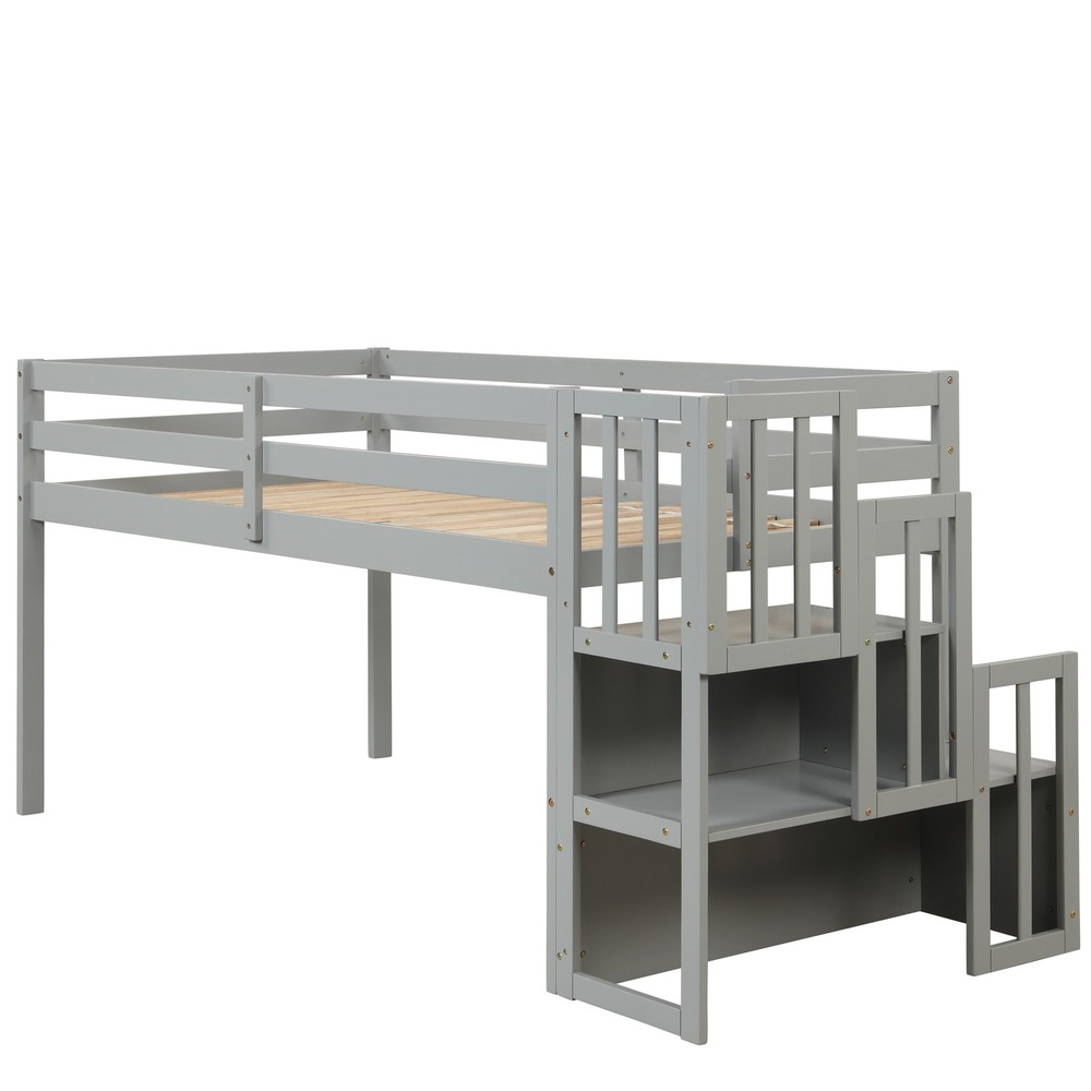 Loft Bed with Staircase Gray Twin Bed Frames