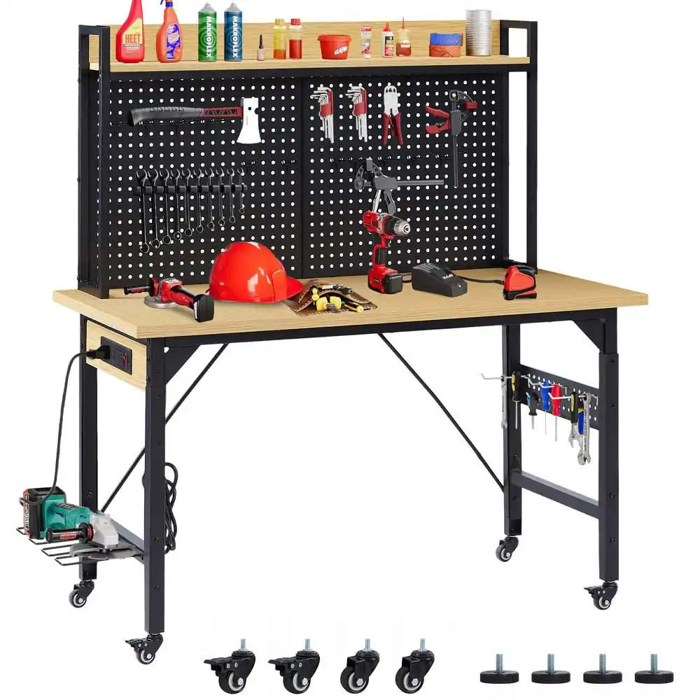 48" Heavy Duty Adjustable Workbench with Pegboard, Adjustable Work Table with Po