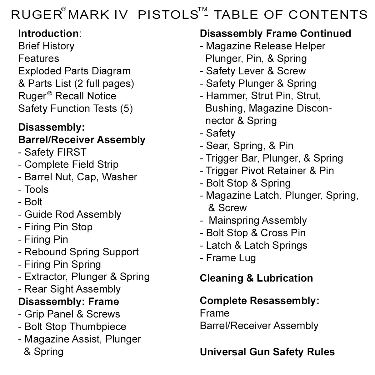 Ruger® Mark IV™ 4 22/25™ Book Manual Gun-Guide Disassembly Cleaning Lubrication