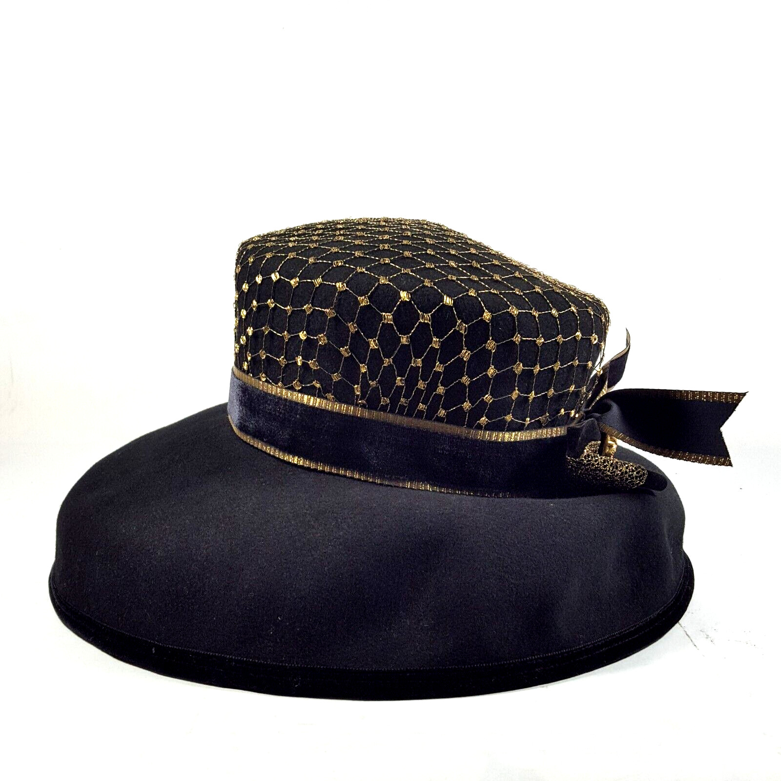 Vintage Bollman Women's Hat Bucket Irish Country Black Wool Felt