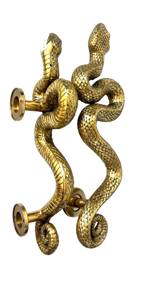 2 Heavy Solid Brass Rattlesnake Door Handles 14” (36cm) Rustic Antique Pull Grab