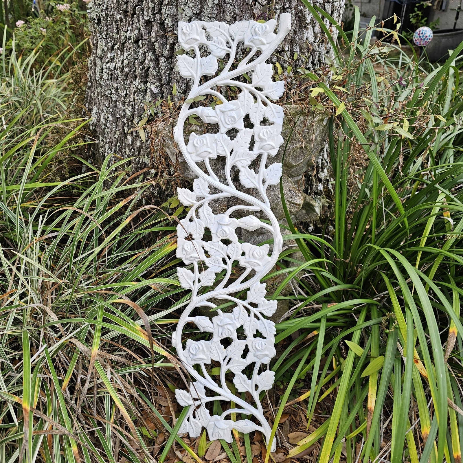 Garden Trellis Vine Roses Cast Metal Wall Decor Pediment Architectural Onlay Vtg