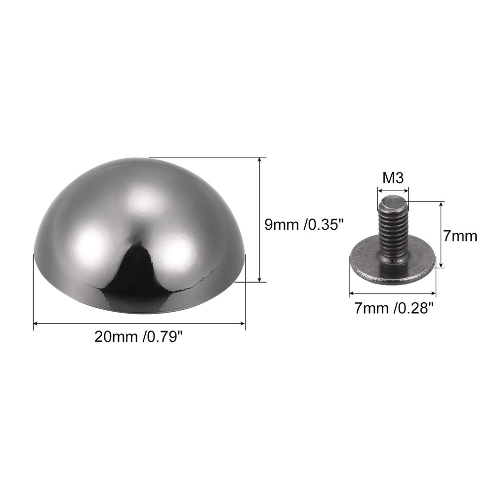 20x9mm Screw Back Rivets Round Cable Head Leather Studs Black 8 Sets