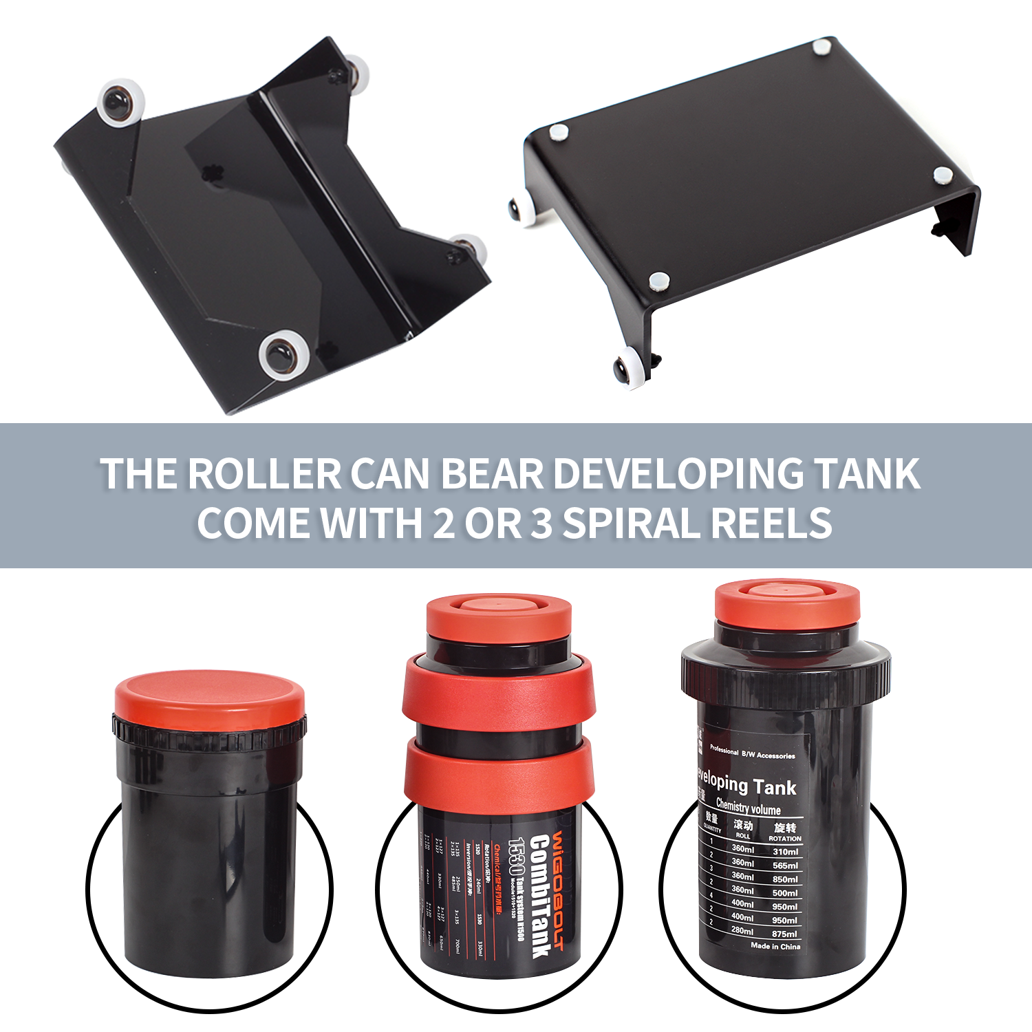 Developing Tank 3 Spirals 120 135 4x5 B&W film Negative Darkroom Processing