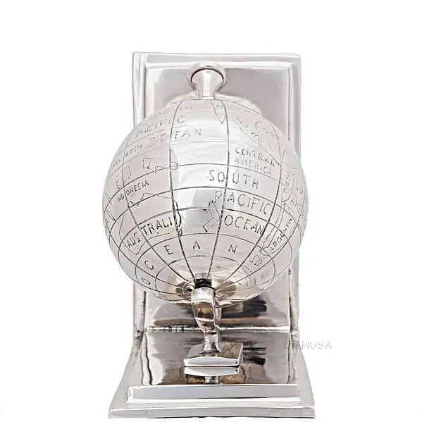Aluminum Globe Bookends Set 2 World Map Study Library Desk Decor