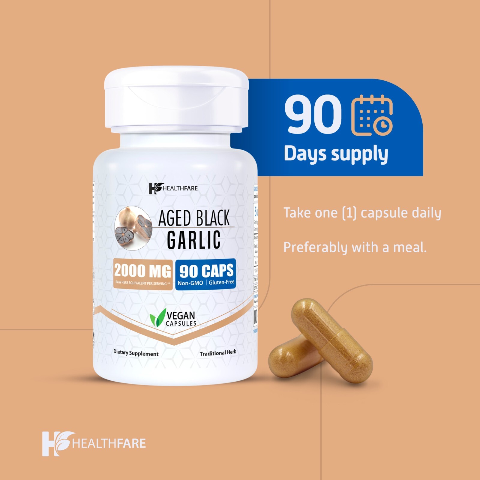 Fermented Black Garlic Extract Dietary Supplement 2000mg 90 Caps