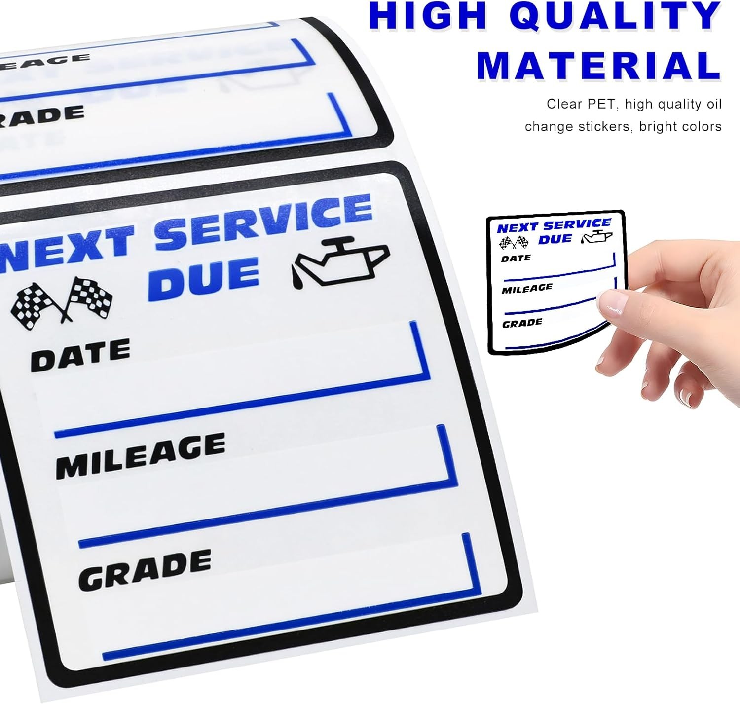 300PCS Oil Change Stickers, 2" × 2" Transparent No Residue Oil Change Reminder