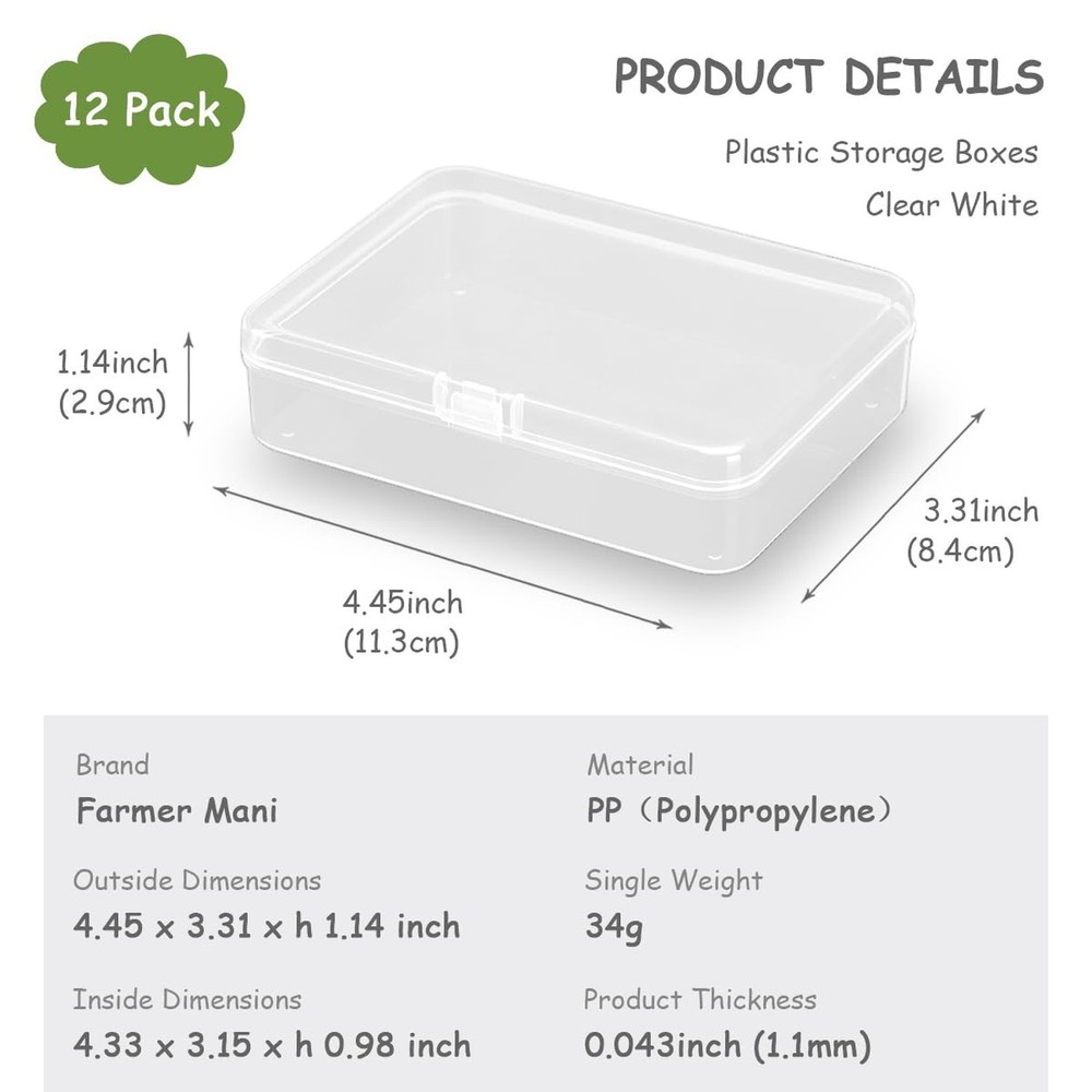 Rectangular Clear Plastic Organizer Storage Box Containers (4.45 x 3.31 x 1.1...