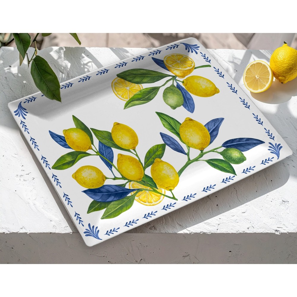 Abode Homewares Lemon Orchard Melamine Rectangular Serving Tray - Yellow - 20" x